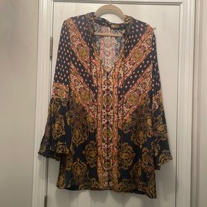 Free people mini dress tunic with bell sleeves